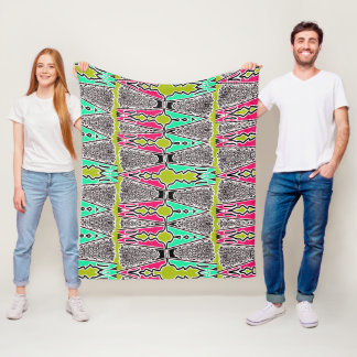 Vibrant Floral Geometric Folk Art Pattern Fleece Blanket