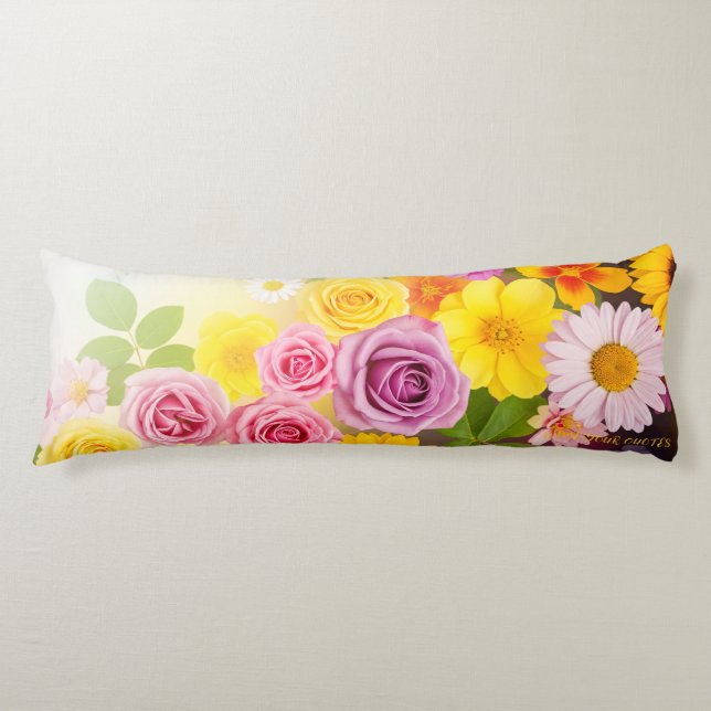 Vibrant Floral Gradient Art – Pink Yellow Purple Body Cushion (Front)