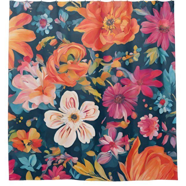 Vibrant Floral Graphic Art Shower Curtain (Front)