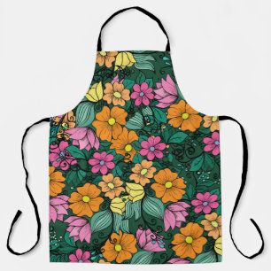 Vibrant Floral: Green Background Vintage. Apron