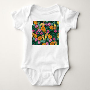 Vibrant Floral: Green Background Vintage. Baby Bodysuit
