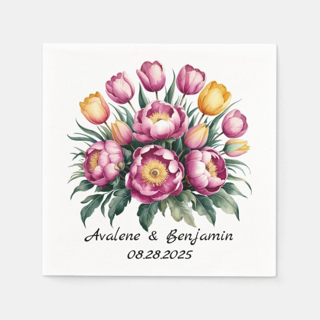 Vibrant Floral Harmony Wedding Napkin (Front)