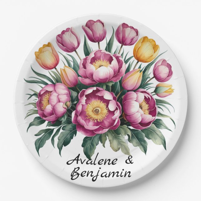 Vibrant Floral Harmony Wedding Paper Plate (Front)