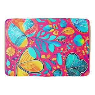 Vibrant Floral Heart Art Bath Mat