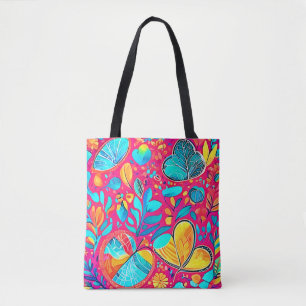 Vibrant Floral Heart Art Tote Bag