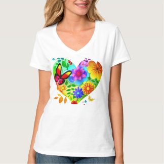 Vibrant Floral Heart T-Shirt