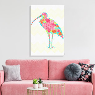 Vibrant Floral Ibis Chevron Tropical Design Canvas Print