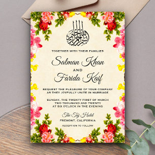 Vibrant Floral Islamic Muslim Wedding Invitation