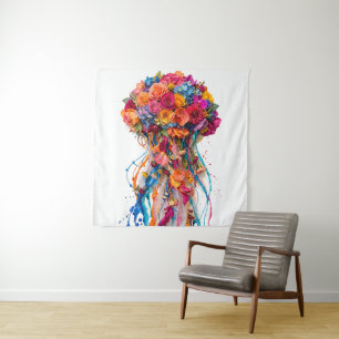 Vibrant Floral Jellyfish Fantasy with Dripping Hue Tapestry