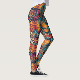 Vibrant Floral Kaleidoscope Leggings