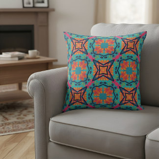 Vibrant Floral Kaleidoscope Pattern Cushion