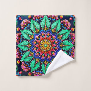 Vibrant Floral Mandala Art Bath Towel Set