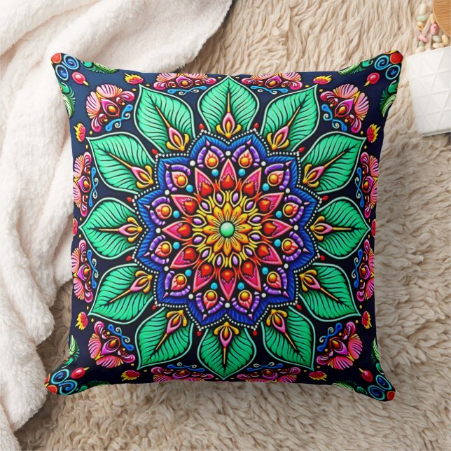Vibrant Floral Mandala Art Cushion (Blanket)