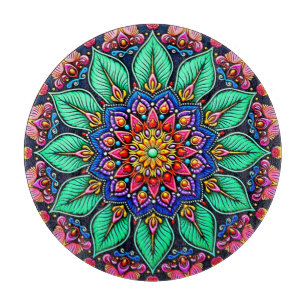 Vibrant Floral Mandala Art Cutting Board