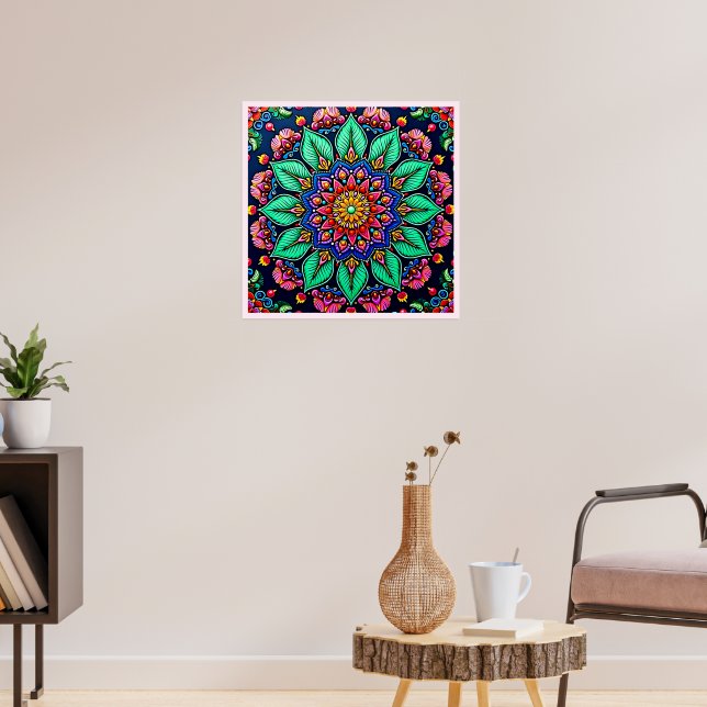 Vibrant Floral Mandala Art Poster (Living Room 3)
