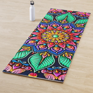 Vibrant Floral Mandala Art Yoga Mat