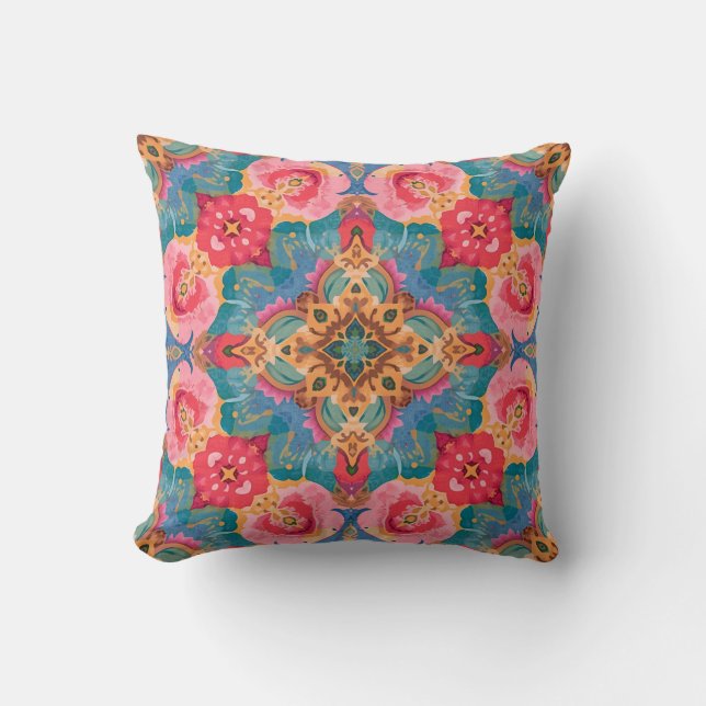 Vibrant Floral Mandala Decorative Cushion (Front)