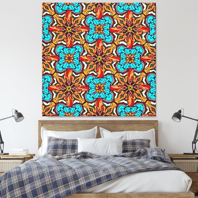 Vibrant Floral Mandala Repeat Art Canvas Print (Insitu(Bedroom))