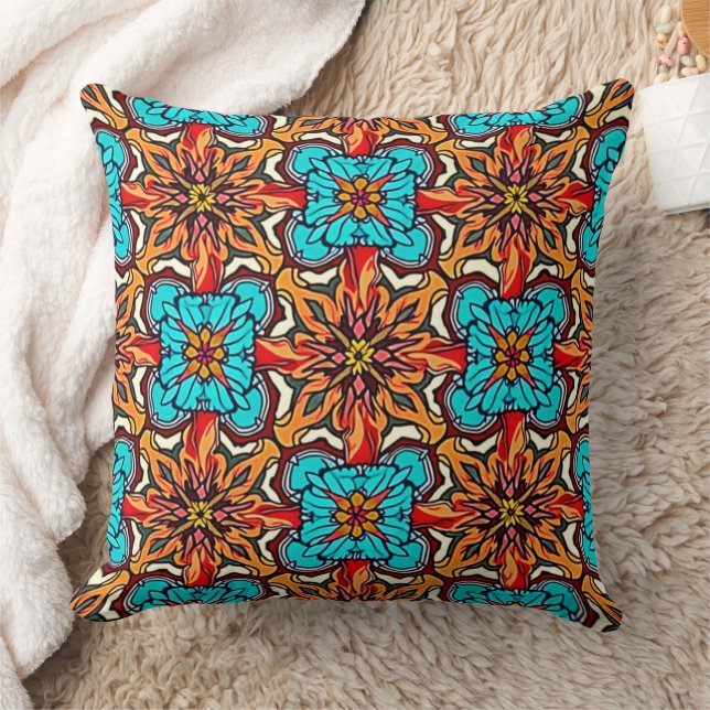 Vibrant Floral Mandala Repeat Art Cushion (Blanket)