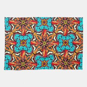 Vibrant Floral Mandala Repeat Art Tea Towel