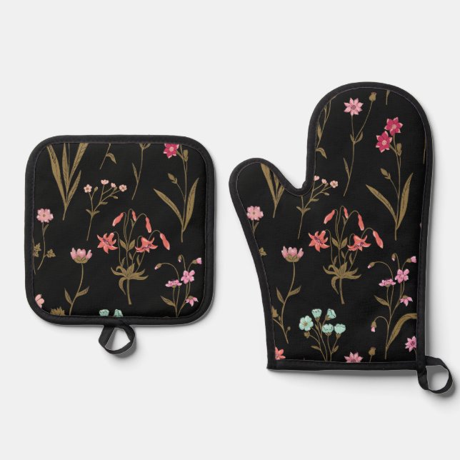 Vibrant Floral Medley Oven Mitt and Pot Holder Oven Mitt & Pot Holder Set (Front)
