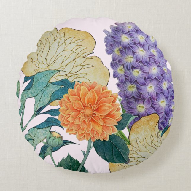 Vibrant Floral Medley Round Pillow (Front)