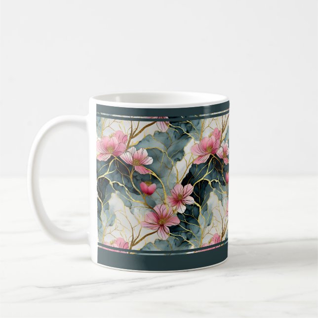 Vibrant Floral Mug with Asian Design (Left)