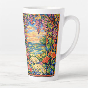 Vibrant Floral Ocean Sunset Garden – Fauve  Latte Mug