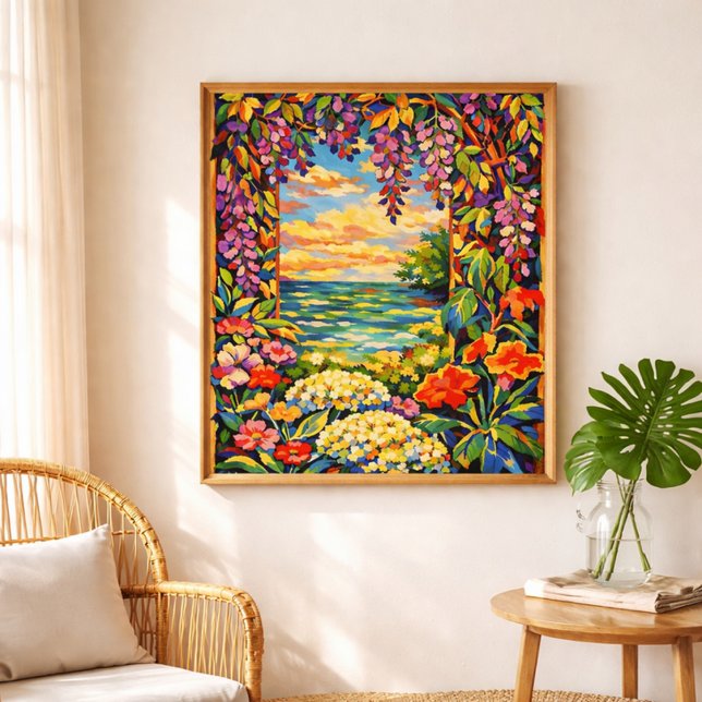 vibrant floral ocean sunset poster (Creator Uploaded)