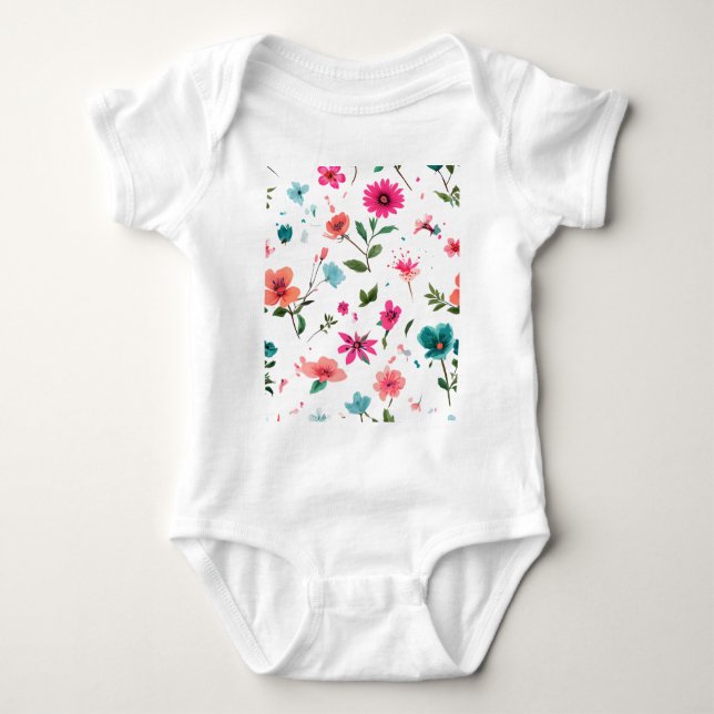 Vibrant Floral Pattern Art Baby Bodysuit (Front)