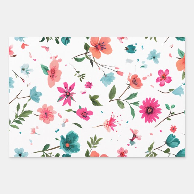 Vibrant Floral Pattern Art Wrapping Paper Sheet (Front)