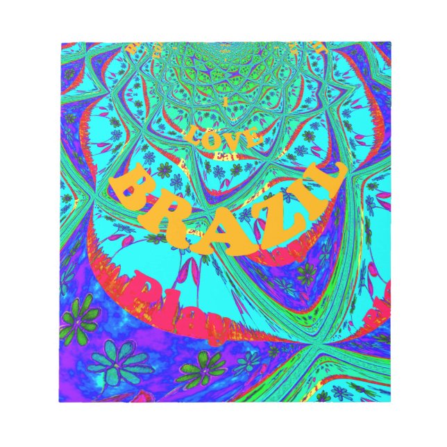 Vibrant Floral Pattern: Brazilian Tribute Eat Love Notepad (Front)