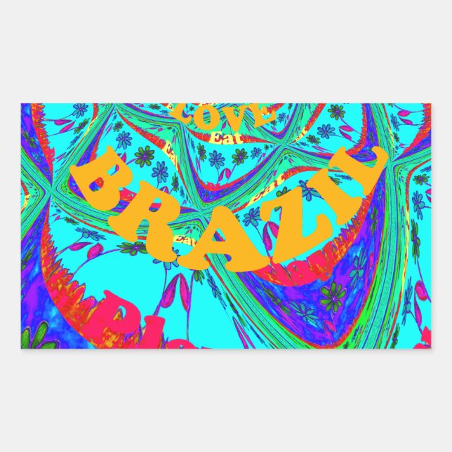 Vibrant Floral Pattern: Brazilian Tribute Eat Love Rectangular Sticker (Front)
