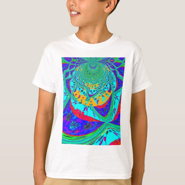 Vibrant Floral Pattern: Brazilian Tribute Eat Love T-Shirt (Front)