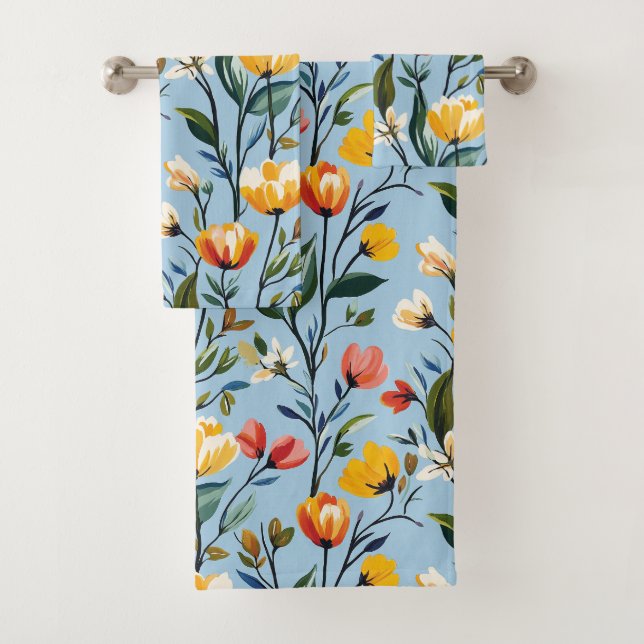 Vibrant Floral Pattern Design Bath Towel Set (Insitu)
