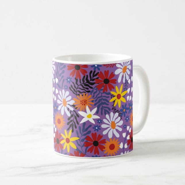 Vibrant Floral Pattern Design Coffee Mug (Front Right)