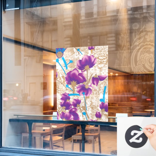 Vibrant floral pattern featuring purple and blue f (Cafe Window)
