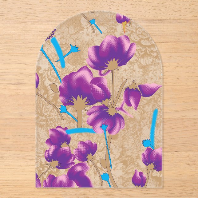 Vibrant floral pattern featuring purple and blue f acrylic invitations (Front)