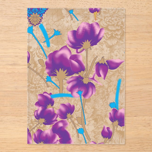 Vibrant floral pattern featuring purple and blue f acrylic invitations (Front)
