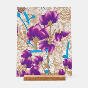 Vibrant floral pattern featuring purple and blue f acrylic sign