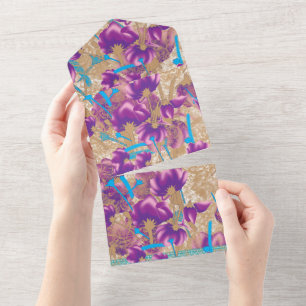Vibrant floral pattern featuring purple and blue f all in one invitation
