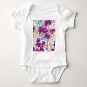 Vibrant floral pattern featuring purple and blue f baby bodysuit
