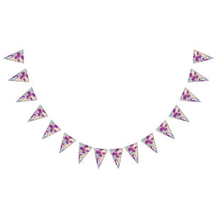 Vibrant floral pattern featuring purple and blue f bunting