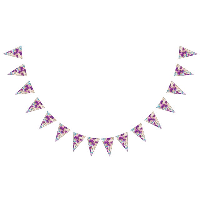 Vibrant floral pattern featuring purple and blue f bunting  (All)