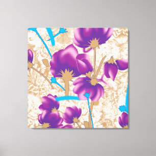 Vibrant floral pattern featuring purple and blue f canvas print