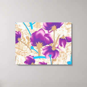 Vibrant floral pattern featuring purple and blue f canvas print