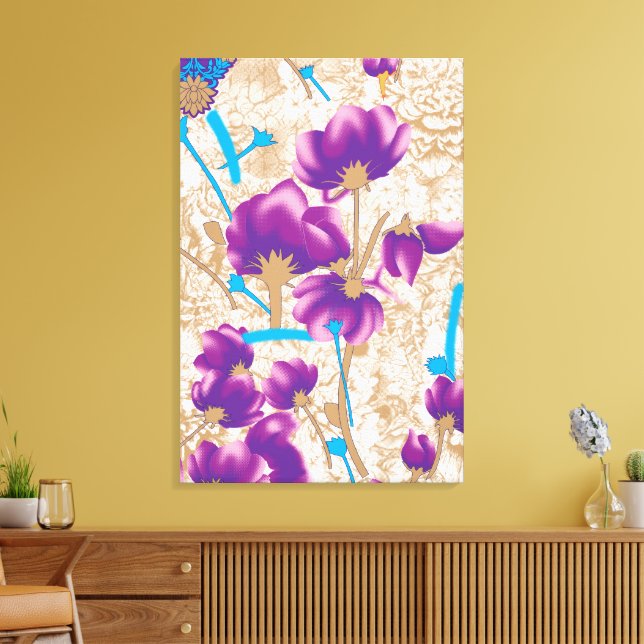 Vibrant floral pattern featuring purple and blue f canvas print (Insitu(LivingRoom))