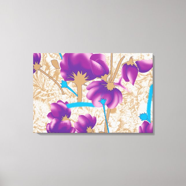 Vibrant floral pattern featuring purple and blue f canvas print (Front)