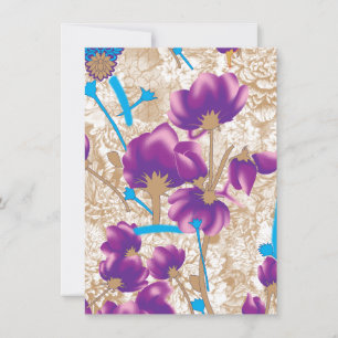 Vibrant floral pattern featuring purple and blue f card