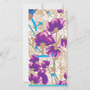 Vibrant floral pattern featuring purple and blue f card